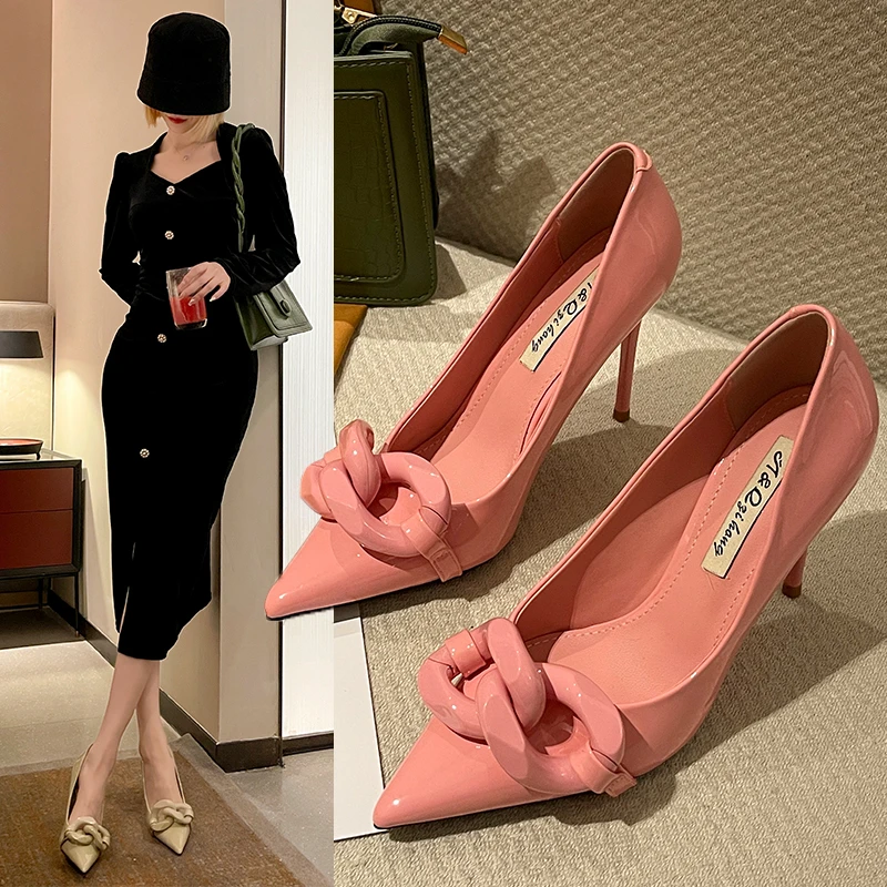 

Shoes Women's High Heels Fashion 2022 Trend Pumps Spring Summer Chain Pointed Stiletto Female White Sexy Party Wedding Dress