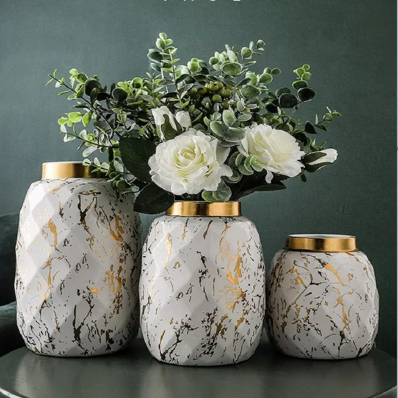 Modern Black Gold Ceramic Vase Wedding Decoration Marbled Flower Arrangement Hydroponic Dining Table Living Room