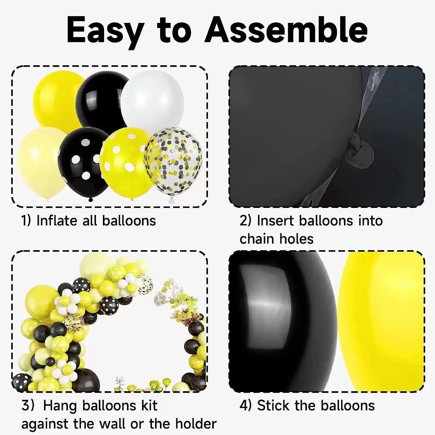 Желтая черная латексная гирлянда с воздушными шарами модель для детского