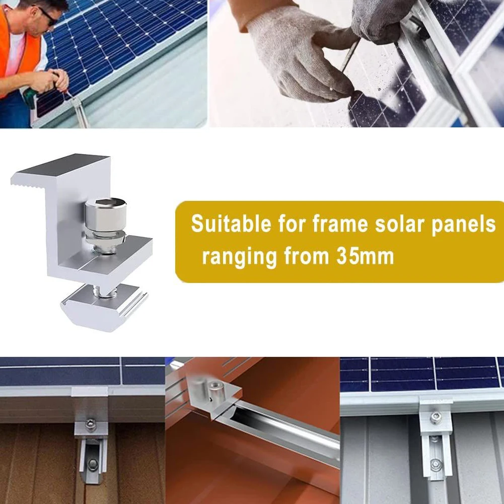 For Solar Panel 30/35mm Solar Module Holder End Clamp Adjustable Corrosion Resistant Rust Resistant Set Alufer