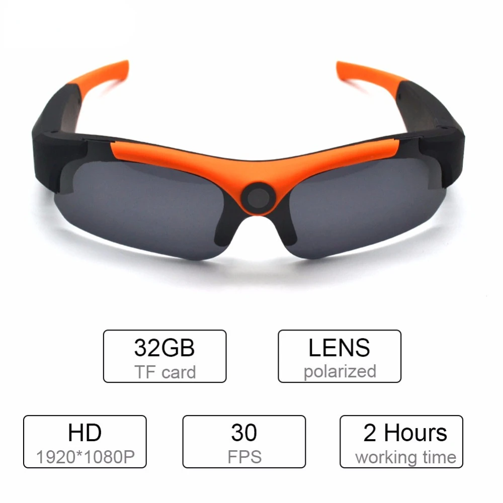

HD Smart 1080P 16GB/32GB Camera Smart Glasses Black/Orange Polarizing Lenses Glasses Action Camera DVR Sport Video Camera Glasse