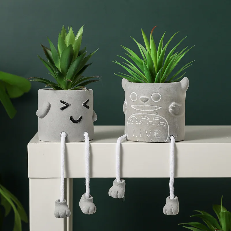 

Nordic Simulation Succulent Potting Creative Hanging Foot Doll Cement Flowerpot Cactus Succulent Indoor Living Room Decoration