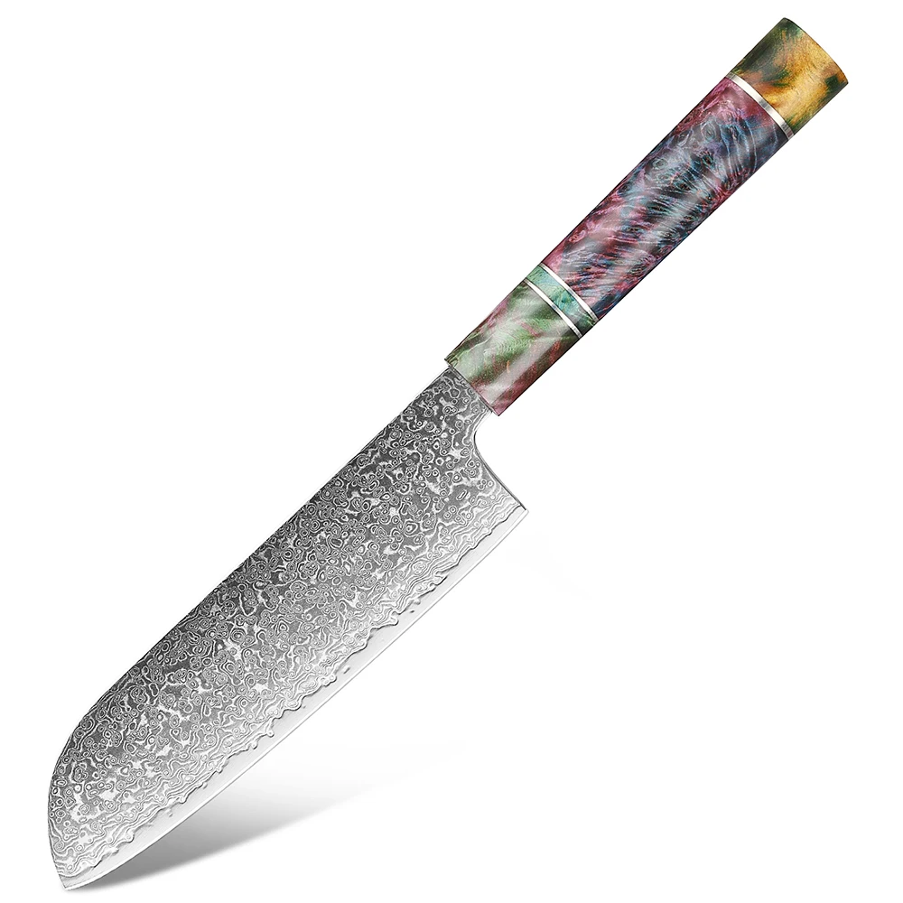 Нож Santoku 7-дюймовый японский дамасский VG10 Стальной острый нож шеф-повара
