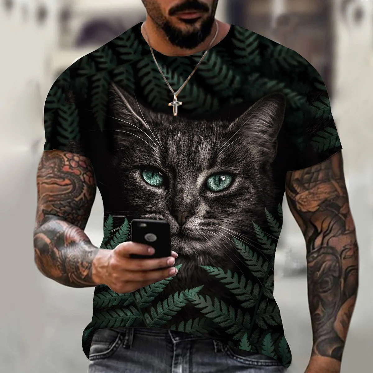

Summer Casual Thin Section Quirky Puppy Print Short-sleeved T-shirt Large Size High-end Quality Sunshine Atmosphere Daily Men's