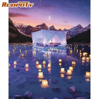 ruopoty diy pictures by number river lantern drawing on canvas painting by numbers scenery hand painted picture winter home deco