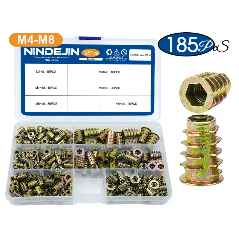 

NINDEJIN набор резьбовых гаек из цинкового сплава M4 M5 M6 M8 185 шт