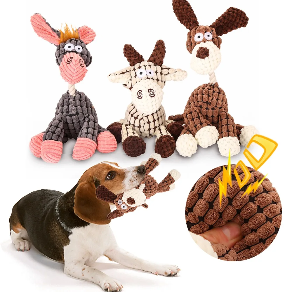 

Fun Pet Toy Donkey Shape Corduroy Chew Toy For Dogs Puppy Squeaker Squeaky Plush Bone Molar Dog Toy Pet Training Dog Accessories