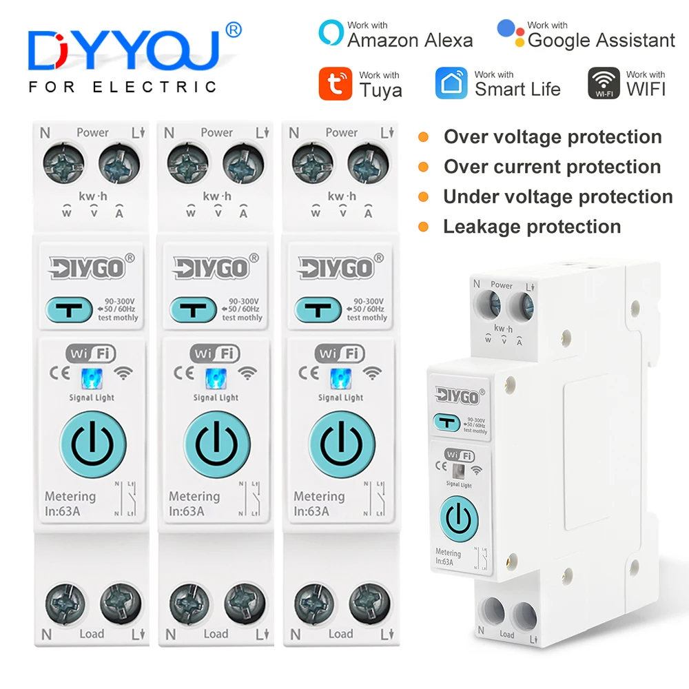 DGB-63TD Wi-Fi умный автоматический выключатель защита от утечки тока напряжения измерительный пульт дистанционного управления 1-63A регулируемый таймер