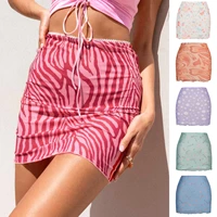 spring and summer new printed screen skirt high waist double layer slim wrap hip skirt womens skirt