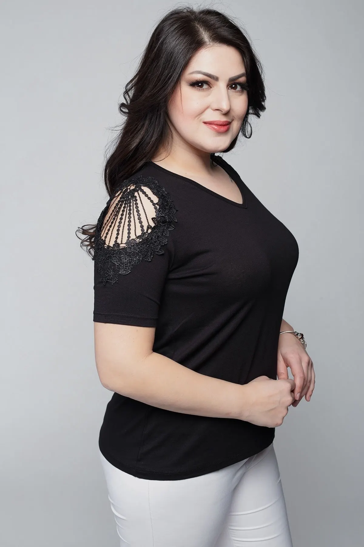 

Women's Summer Crop Top Blouse Plus Size V-Neck Black Lace-Up Shoulder Blouse hot girl top bottoming shirt
