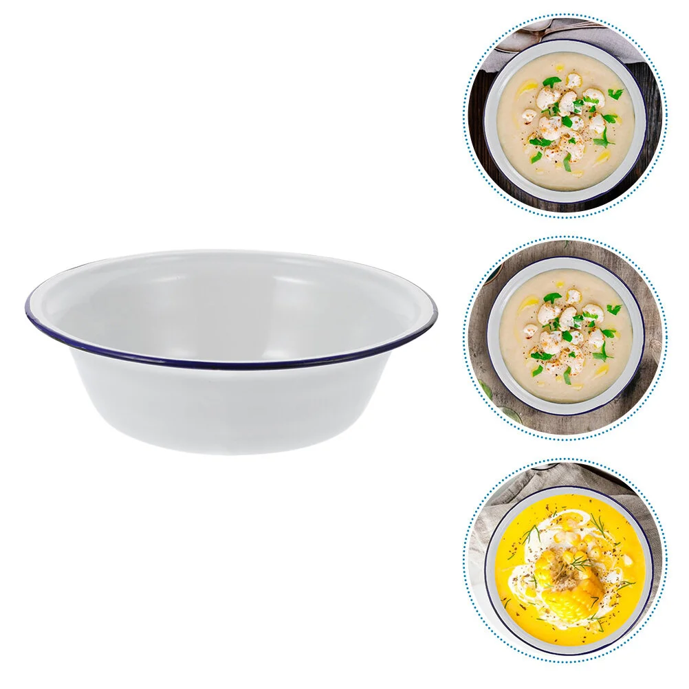 

Раковина для мытья, эмалированные контейнеры для хранения, фруктовая Салатница, кухонная утварь, винтажный круглый декоративный поднос для смешивания супа в стиле ретро