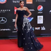Navy Blue Long Evening Dress Sexy Off Shoulder Tulle Prom Dress Red Carpet Dress Celebrity Party Gown robe de soiree Gala Dress