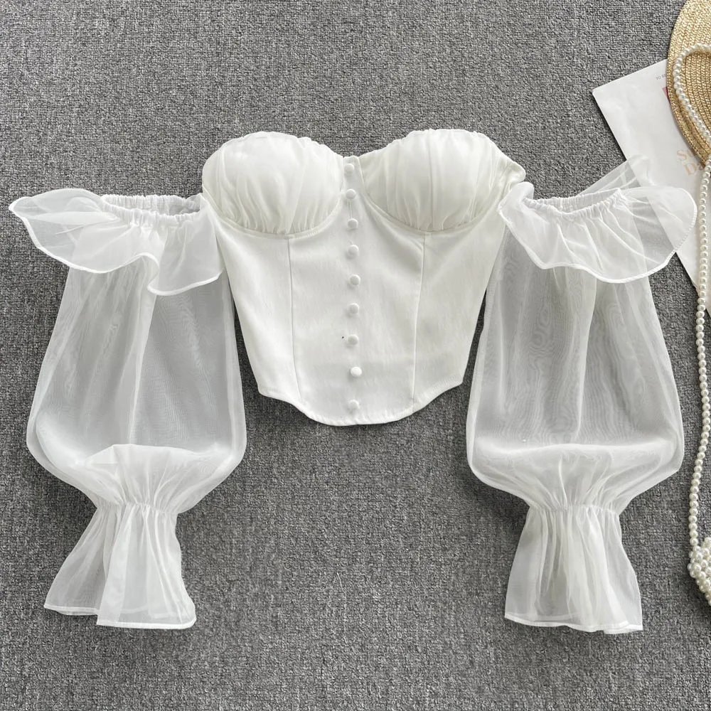 

Шифоновая Блузка с рукавами-фонариками и поясом