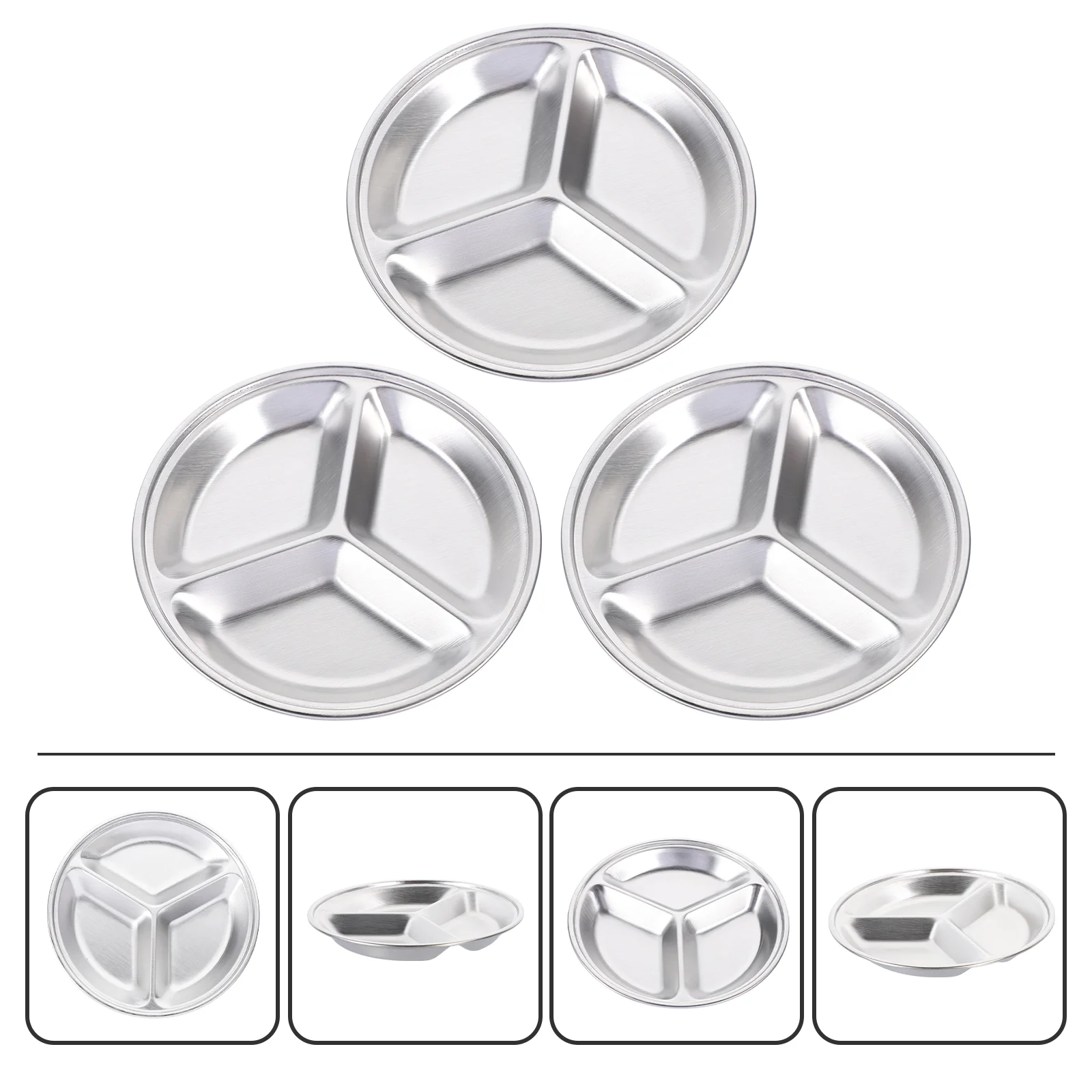 

3 Pcs Stainless Steel Kids Plates Divided Sauce Bowls Nuts Ceramic Dip Set Prep Soy Dish Ketchup Round