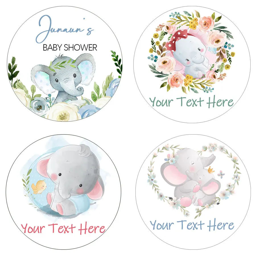 Фото Пользовательские наклейки для новорожденных на вечеринку, персонализированные наклейки с именем, датой, текстом, слоном, полом, раскрытием,... №1