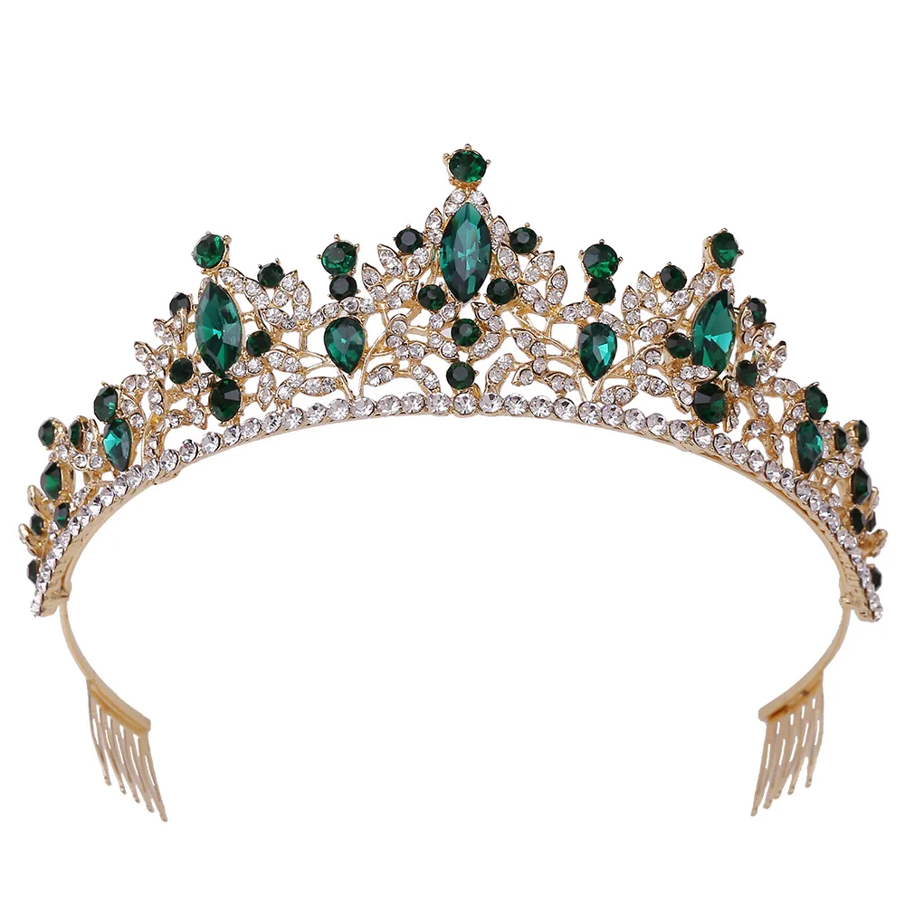 

Bridal Crown Headwear Wedding Birthday Crown Headdress Green Rhinestones Retro Luxury Hair Accessories for Female AUG889