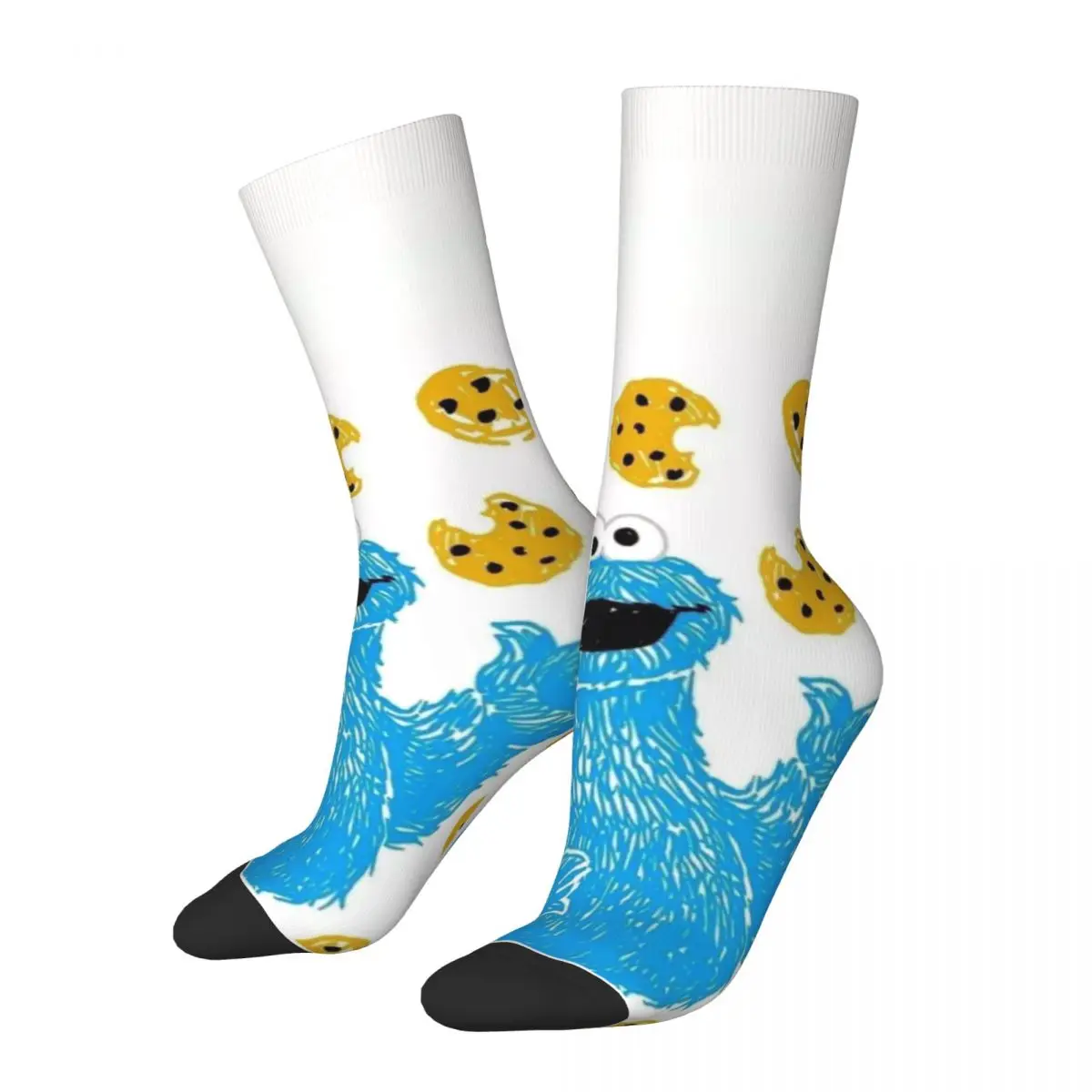 

Funny Crazy compression Blue Sock for Men Hip Hop Vintage Cookie Monster Nom Nom Happy Quality Pattern Printed Boys Crew Sock