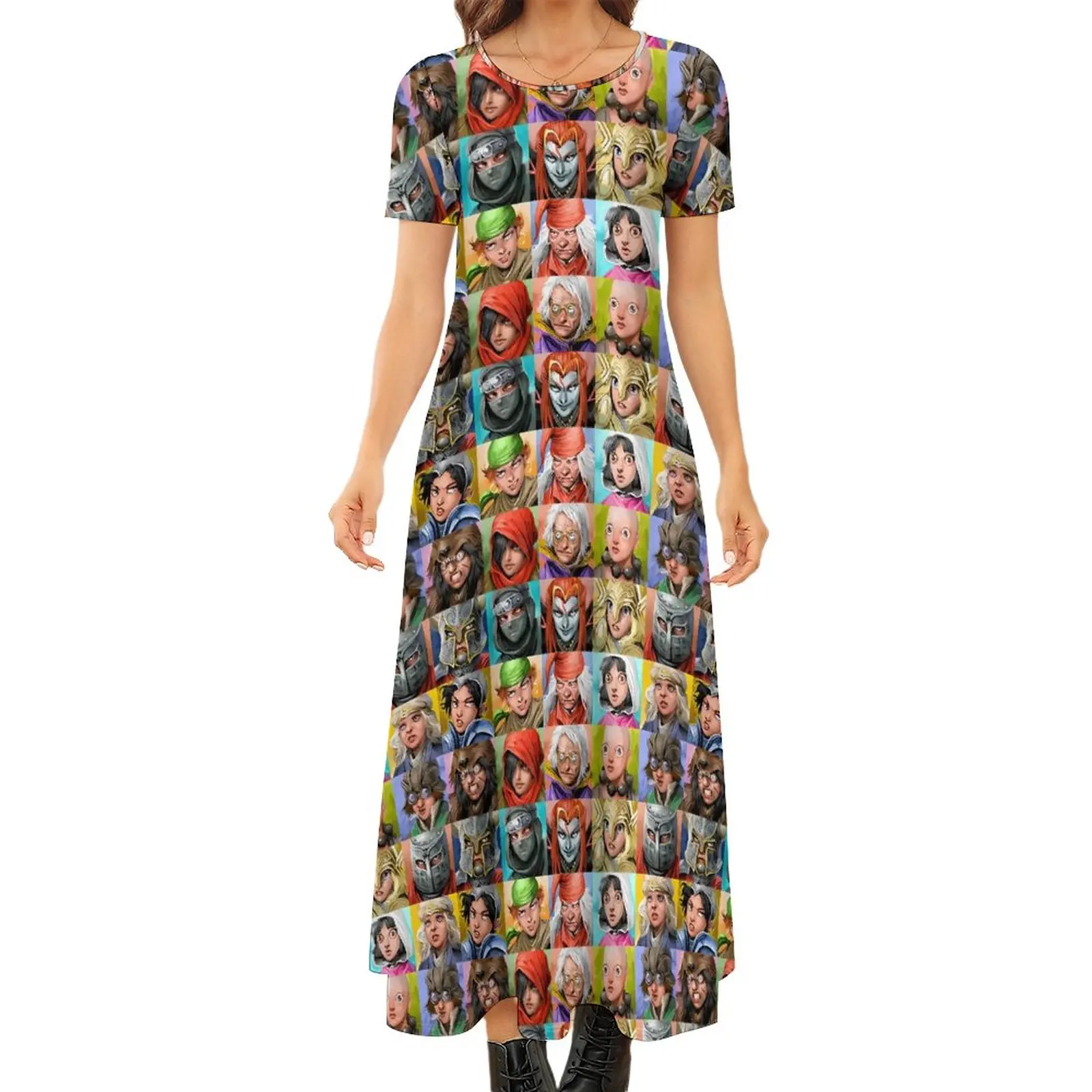 

Платье макси с коротким рукавом и изображением мастей