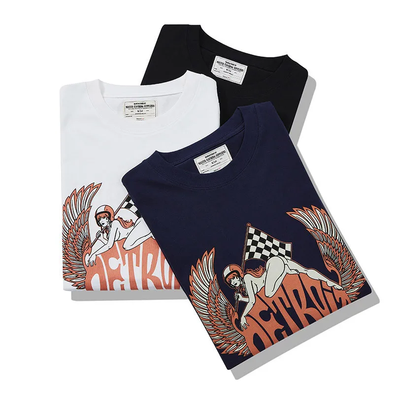 

Футболка мужская летняя с коротким рукавом, модный Воздухопроницаемый топ из чистого хлопка в стиле ретро, с принтом черепа и надписи, в сти...