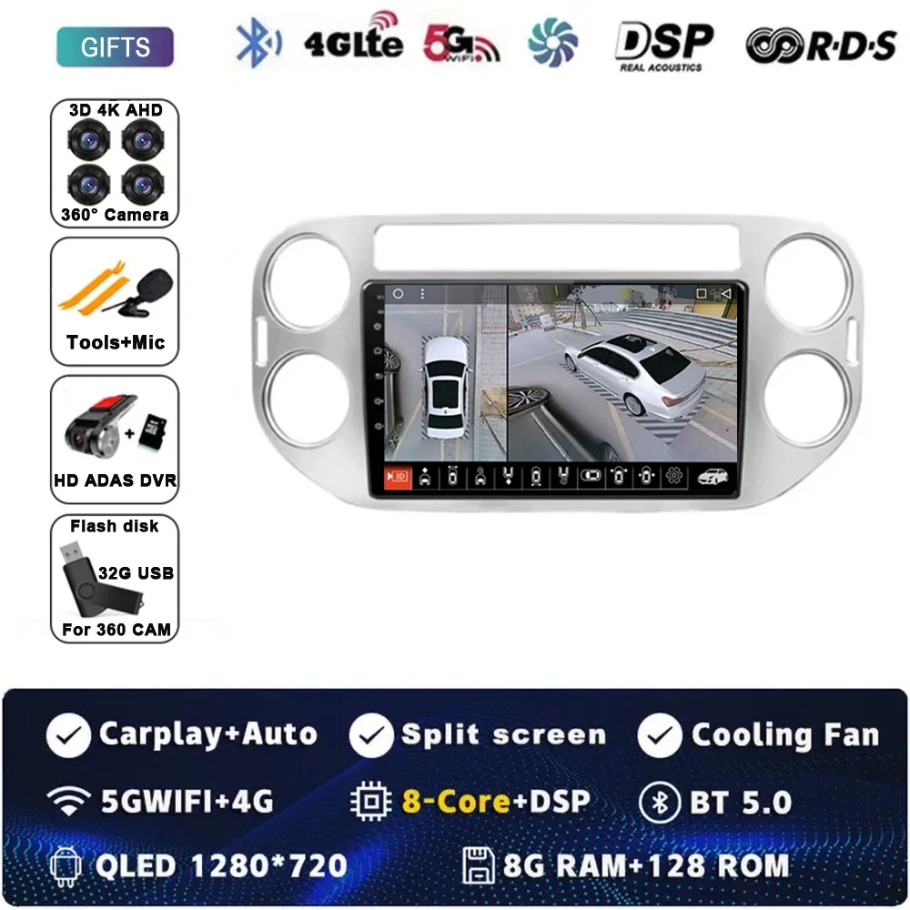 

Автомобильный радиоприемник для Volkswagen VW Tiguan 2006 2010 2016 Golf Plus, беспроводной Carplay Android 15, автомобильный стерео мультимедийный плеер, GPS 4G