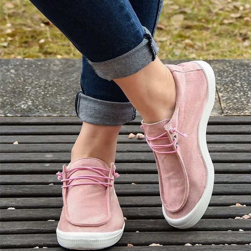 2022 Canvas Breathable Flats Shoes Women's Fashion Sneakers Soft Sole Casual Sneakers Slip-on Plus Size Ladies Vulcanized Shoes
