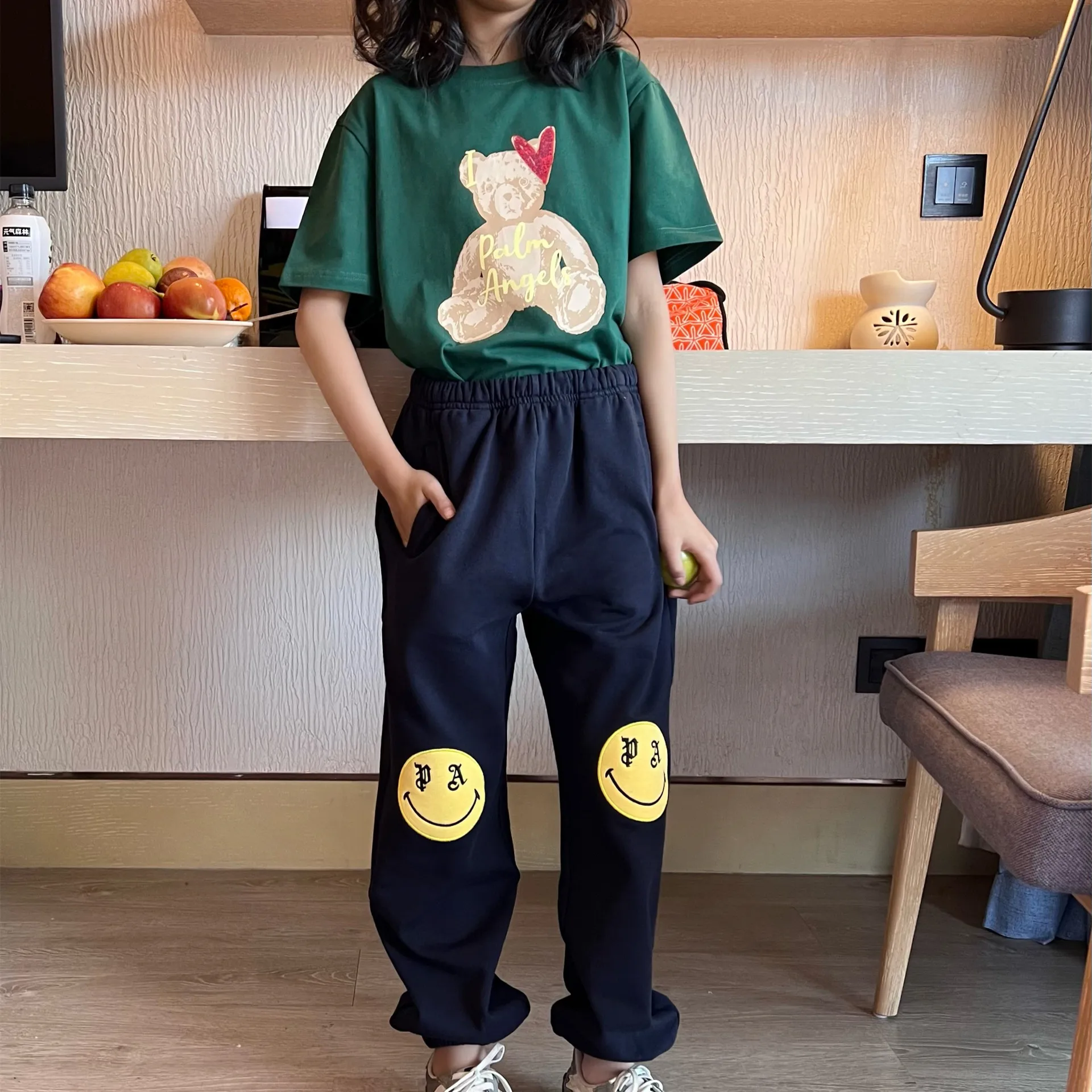 

Smiling Face Navy Blue Jersey Cotton Sweatpants