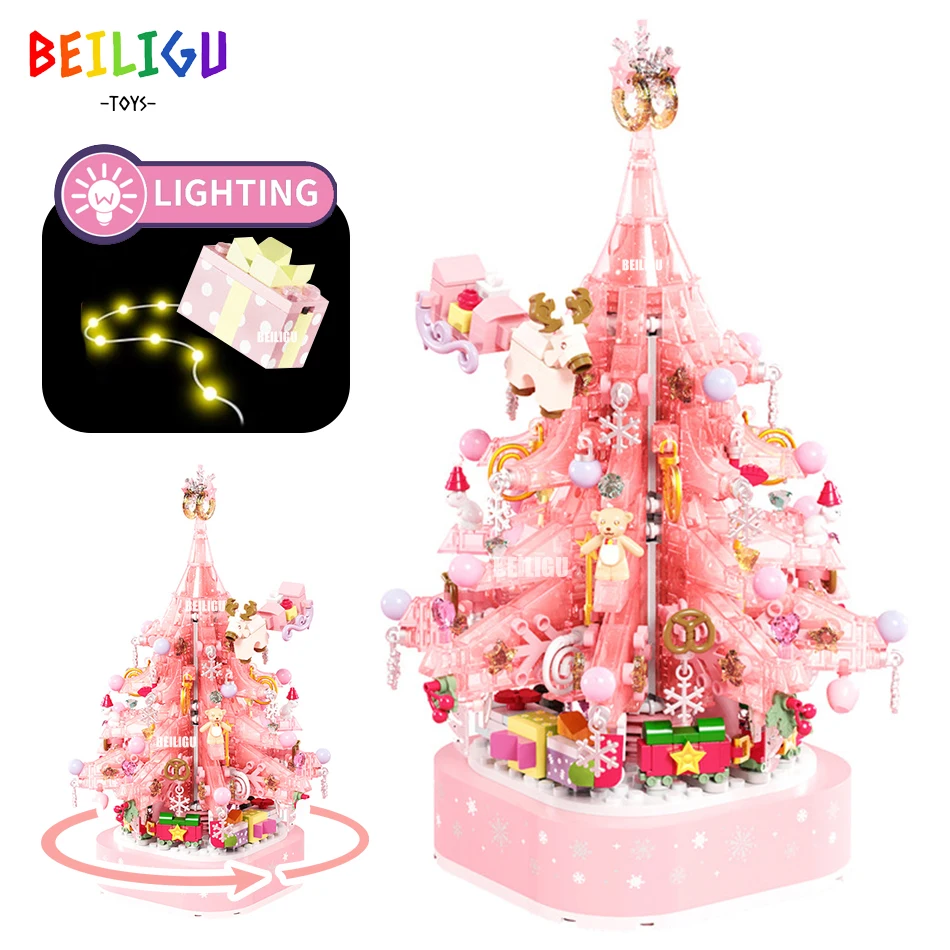 

675pcs Christmas Tree Crystal Rotating Lights Music Box Building Blocks Friends Bricks Xmas Gift Creation Toys for Children Girl