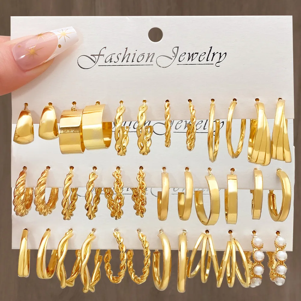 

Twist Hoop Fashion Geo Stud Earrings Set Heart Hollow Dangle Earrings for Women Vintage Metal Gold Color Trendy Jewelry 2023