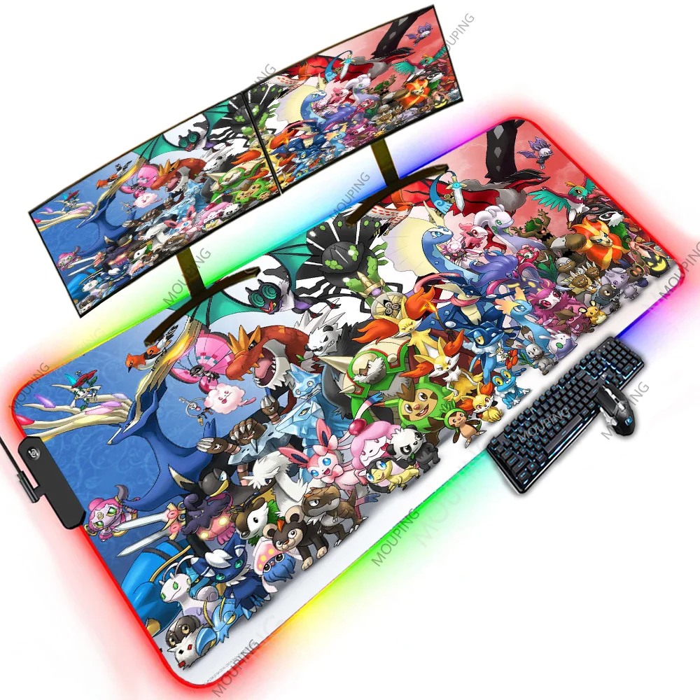 

Pokemon Kawaii Anime Gaming Setup Accessories Mousepad RGB Computer Table Decoration Pc Gamer Xxxxl Mats Rubber Custom Mice Pads