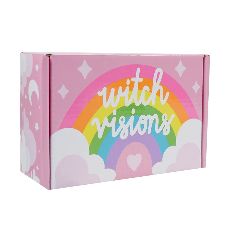 

SENCAI Customized Logo Lovely Rainbow Pink Corrugated Paper Gift Packaging Box