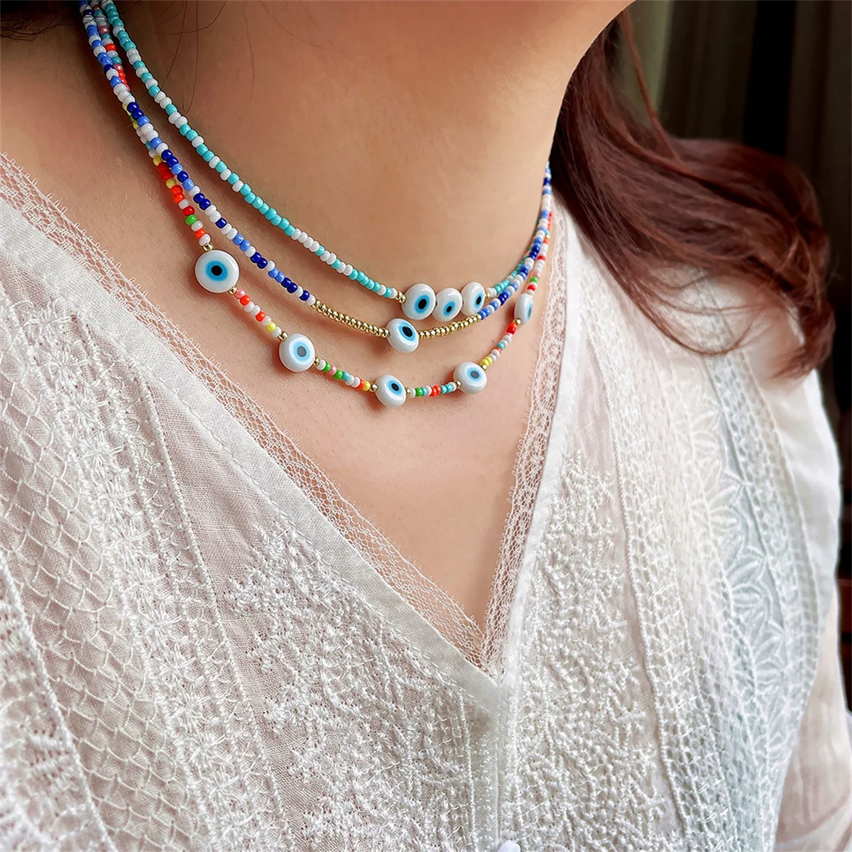 

New Blue Evil Eye Necklace for Women Trendy Cool Beaded Necklace Fashion Evil Eye Chokers Jewelry Gifts for Party Daily Birthday