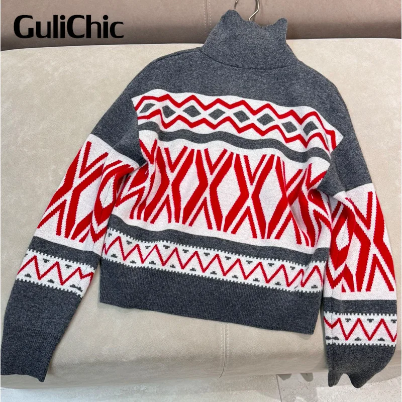 11 16 GuliChic высокое качество 2024 водолазка с геометрическим узором половина молнии