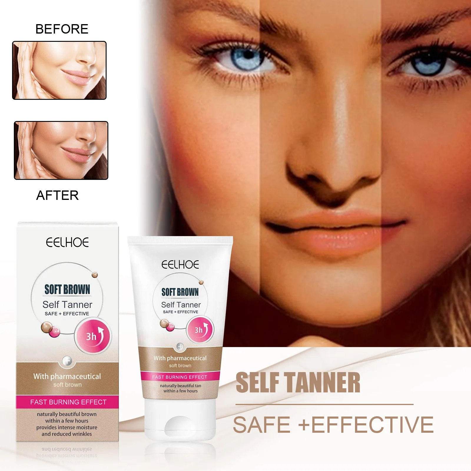 EELHOE Tanning Cream Moisturizing and Hydrating Sun-free Bodybuilding Natural Tan Skin Tone Tanning Lotion Smear Free Shipping