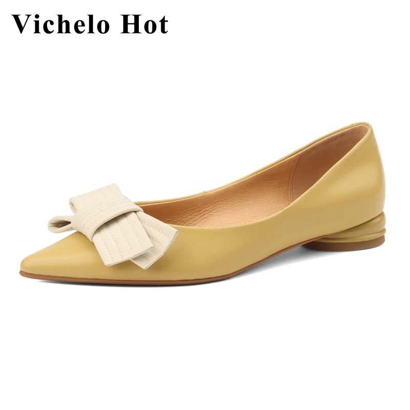 

Vichelo Hot big size 42 sheep leather pointed toe low heel butterfly-knot Korean style beauty lady dating sweet women pumps L7f2