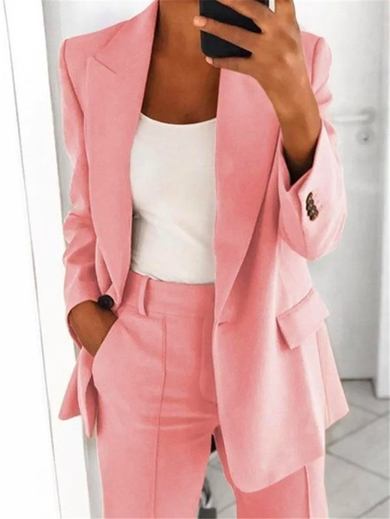 Simple Office Blazer Women Solid Color Single Button Casual Commute Blazer Suit with Button Pocket Lady All Match Formal Clothes