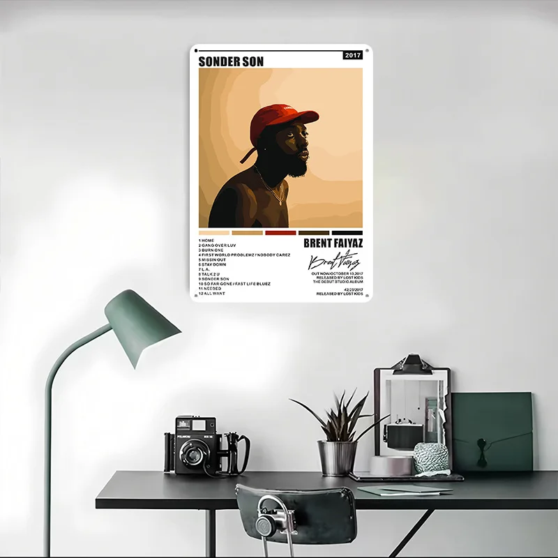 Фото Металлическая табличка-постер Sonder Son Brent Faiyaz: индивидуальный дизайн, ретро-винтажный стиль, для декора мужской комнаты, ванной, стены. №4