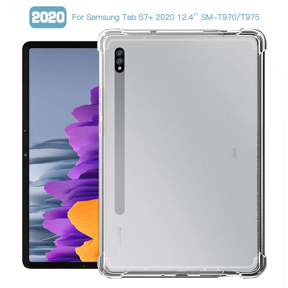 

Противоударный чехол для Samsung Galaxy Tab S7 + 12,4 ''2020 SM-T970/T975 S7 Plus 12,4 дюймов, чехол из ТПУ, силиконовый, прозрачный чехол, чехлы