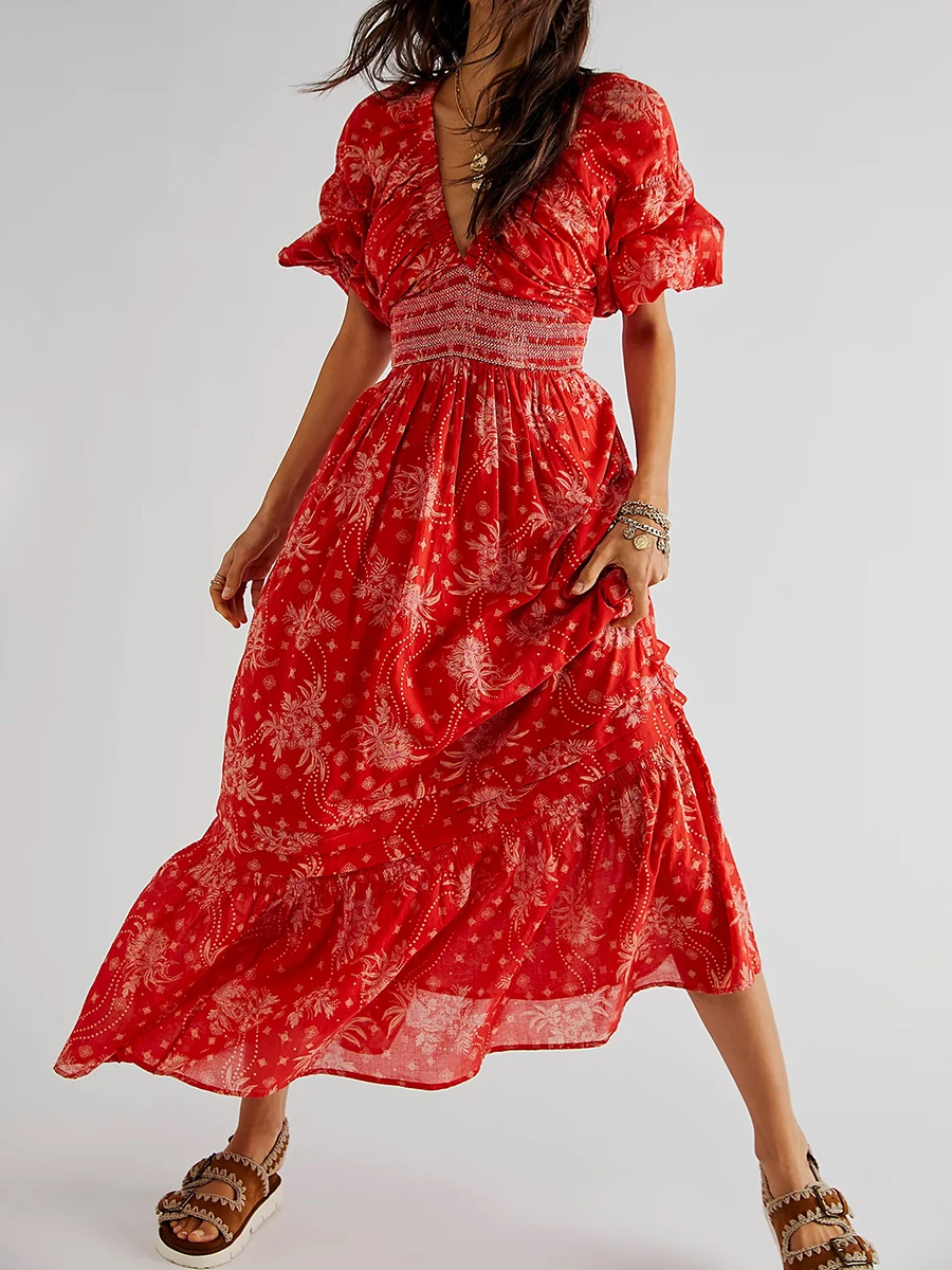 Женское богемное Цветочное платье длинное ТРАПЕЦИЕВИДНОЕ ПЛАТЬЕ С Рукавом до