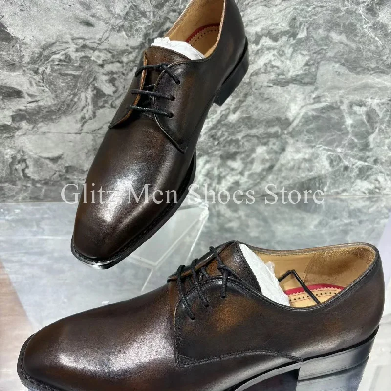 Коричневые искусственные мужские маленькие лоферы с квадратным носком на