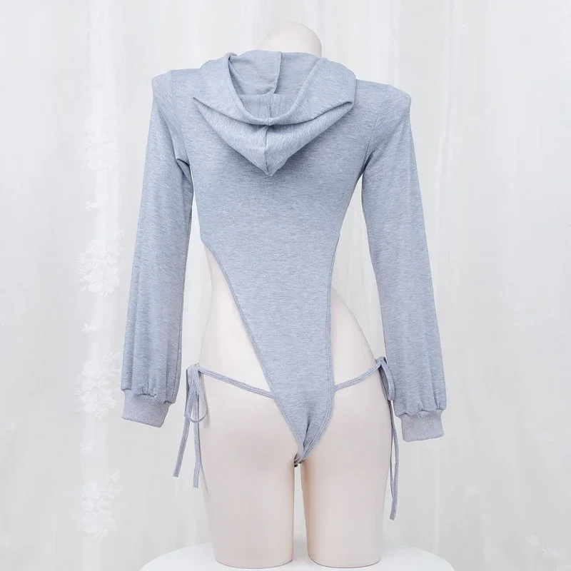 Толстовка Женская однотонная серая с длинным рукавом и капюшоном