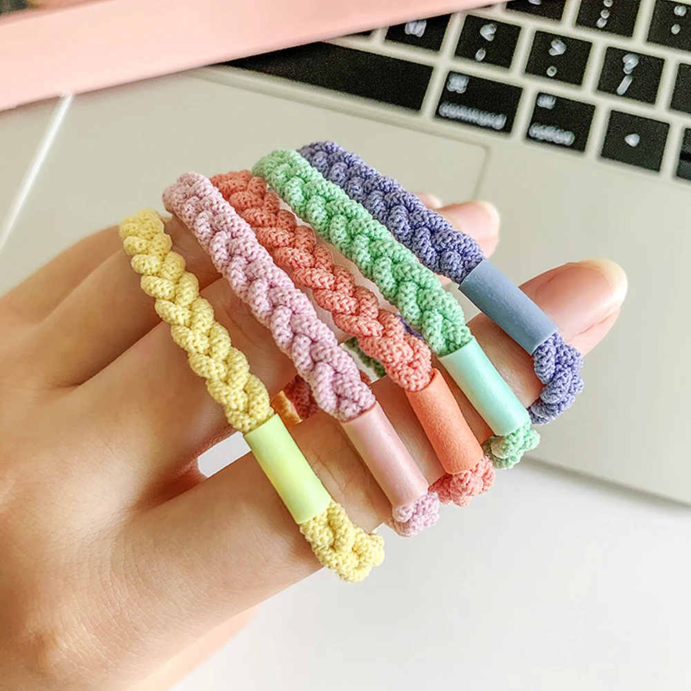 

5pcs 5cm Cotton Rubber Braided Rope Hairbands Girl Headwear Ponytail Solid Band Scrunchies Hair Accessories For Women