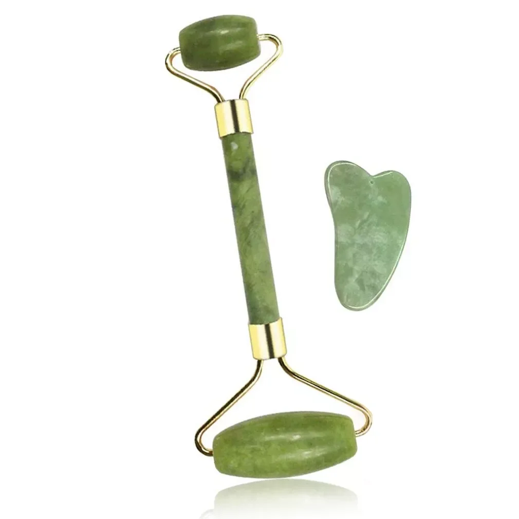 

Double-headed roller + scraping board Facial Massage Natural Jade Health Care facial beauty stick promoting metabolism