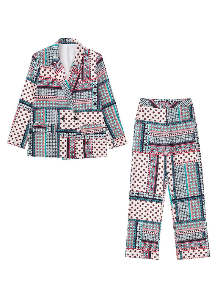 

PB&ZA1971125 Women jacket 2022 New Fashion drape print Blazer Coat Vintage Long Sleeve Pockets Female Outerwear Chic 1971/125