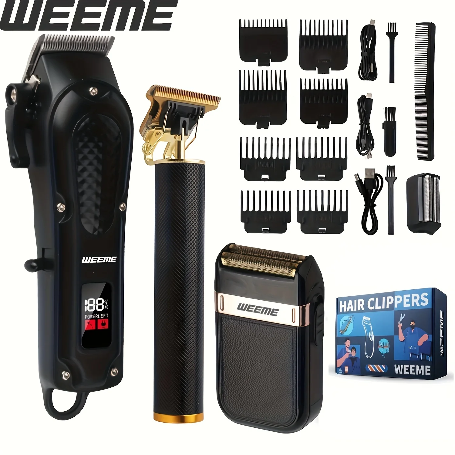Машинка для стрижки волос Мужская Беспроводная с зарядкой от USB 3 шт./комплект