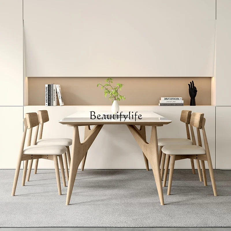 Обеденный стол из цельного дерева каменной плиты кремового ветра ножки массива