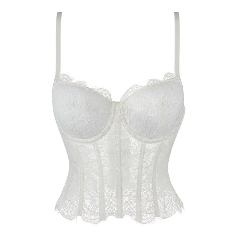 Сексуальный белый сетчатый кружевной жилет с двумя лямками женское летнее