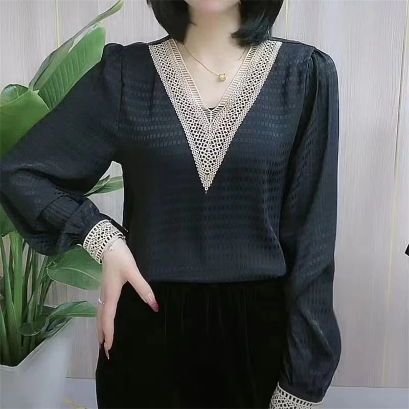 

Женская винтажная блузка с вышивкой, элегантная Весенняя Свободная блузка с V-образным вырезом и длинным рукавом