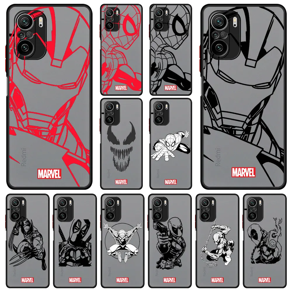 

Marvel Iron Man Spiderman Case For Xiaomi Redmi Note 11 10 9 8 Pro 10S 9S 7 9A 9C 9T 8T K40 Soft Edge Matte Hard Phone Cover Sac
