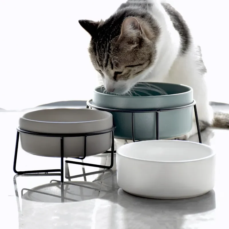 

Двойная миска для кошек с подставкой, керамические аксессуары для кормления питомцев, маленькие питомцы, столовые приборы для питья