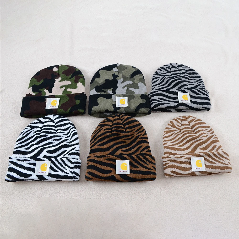 

New Unisex Camouflage Zebra Striped Beanie Winter Thickened Man Women Outdoor Casual Warm Knitted Hat